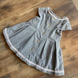 Tahari Gray A-Line Pleated Dress w/ lining Flutter Sleeves Holiday Girls 2T